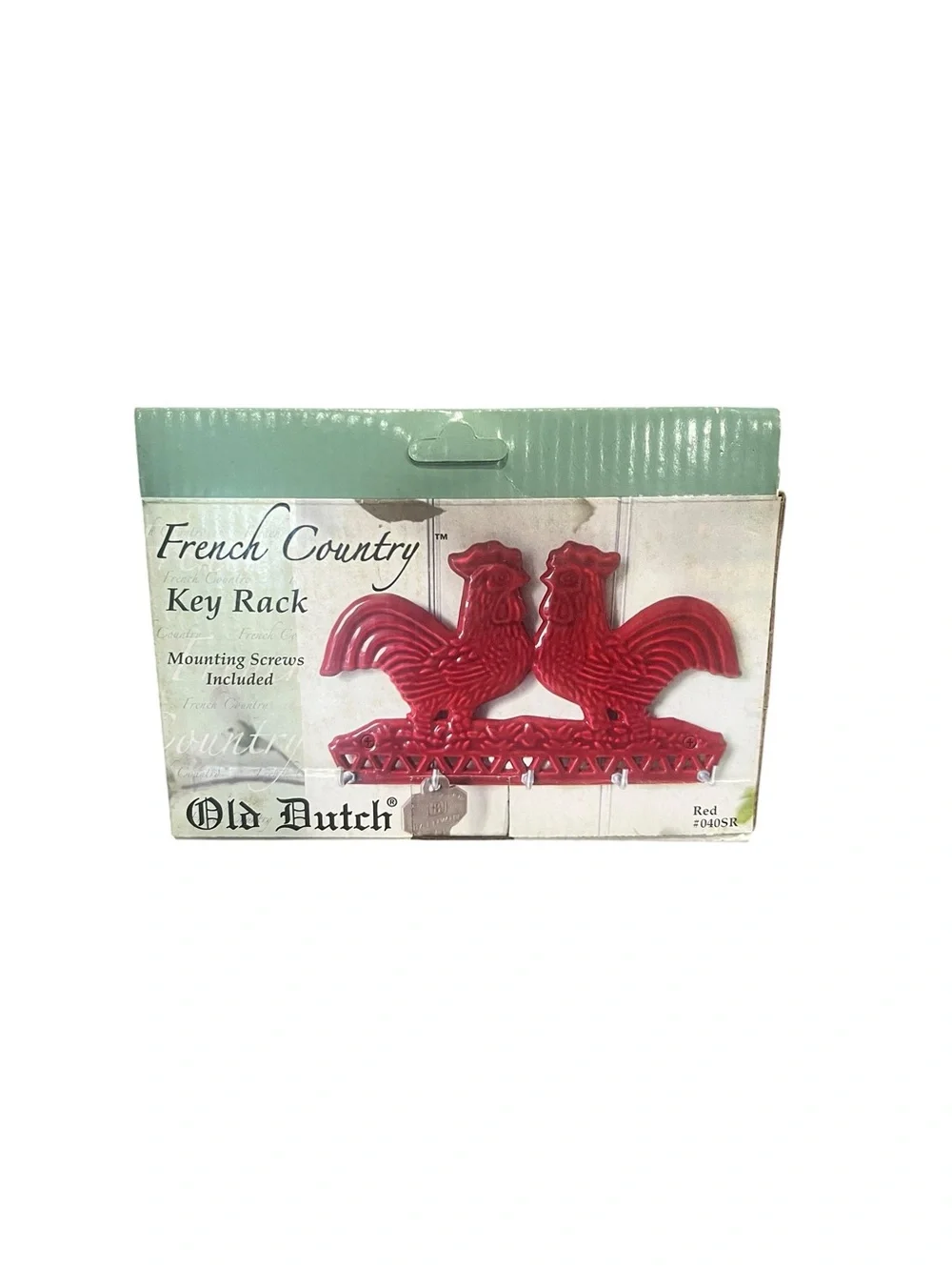 Old Dutch French Country Red 5 Key Rack Chickens Rooster Farm Decor Cast Iron
